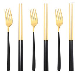 Dinnerware Sets 3Set Portable Cutlery Set High Quality 18/10 Stainless Steel Tableware Fork Spoon Chopstick Camping Travel Flatware