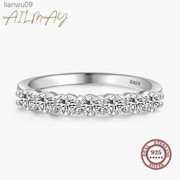 Ailmay 100 925 Sterling Silver Stackable Round Dazzling Cubic Zirconia Rings for Women Wedding Engagement Jewelry Gift L230704