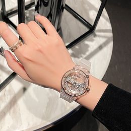 Other Watches Luxury Women s Skeletonized Transparent Automatic Mechanical Wristwatch Fashion Top Brand Diamonds Bezel Waterproof Silicone 230714