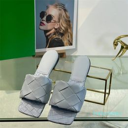 2023 Designer Woman Sandals Square Toe High Heels Open-toe Woven Flat Slippers Designer Summer All-match Stylist Shoes Heel 9cm size 35-41