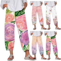 Women's Pants Capri For Women Lobby Summer Printed Cropped Cotton Linen Casual Home Petite