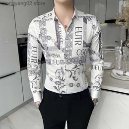 Men's Casual Shirts LIFENWENNA European Style Letters Printed Shirt Men New Fashion Luxury Long Sleeve Shirts Male Party NightClub Slim Fit Blouse T230714