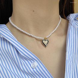 Pendant Necklaces Heart Zircon Inlay Imitation Pearl Necklace Women Collar Stainless Steel Buckle Gold Color Package