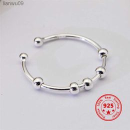 2022 New 925 Sterling Silver Fidget Beads Adjustabl Ring For Women Men Rotate Freely Anti Stress Anxiety Rings Fashion Jewellery L230704
