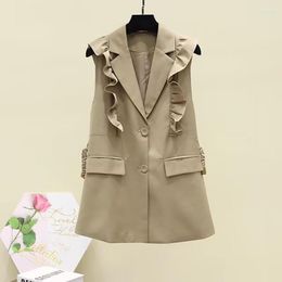 Women's Vests Women Sweet Ruffles Sleeveless Vest Jacket Office Ladies Breasted Casual Suit WaistCoat Chic Outwear Tops