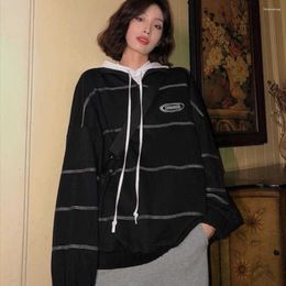 Women's Hoodies 2023 Harajuku Black Sweatshirt Women Korean Fashion Streetwear Striped Hoodie Vintage Hip Hop Pullover Aesthetic Oversized