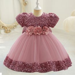 Girl's Dresses Toddler Baby Sequin Party Baptism Wedding 1 Year Birthday Bow Princess Dress For Girls Lace Bridemaid Gown Vestidos 230713