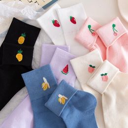 Women Socks Spring Autumn Cartoon Fruit Pineapple Banana Watermelon Lemon Style Female Crew Drop Aut