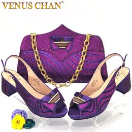 Sandals Purple Color Fashion High Heel Party Women's Sandals Italian Design Fashion Wedding Matching Shoes and Bag Set 230713