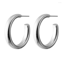 Hoop Earrings Real 925 Sterling Silver C Shape Simple Thick Half Hoops Glossy Geometric Earring Hypoallergenic Jewellery