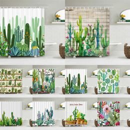 Shower Cactus Shower Waterproof Polyester Fabric Shower Tropical Plants Bathroom Screen Curtain Home Decor 180X180cm