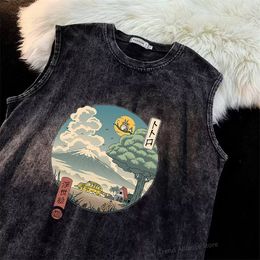 Mens Tank Tops 90s Anime Totoro Vest Gothic Cotton Top Punk Casual Harajuku Retro Black Washed Summer Streetwear Sleeveless Tshirts 230713