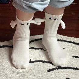 Women Socks 1 Pair Hand In Sock Ins Fashion Funny Creative Magnetic Attraction Hands Black White Cartoon Eyes Couples Sox