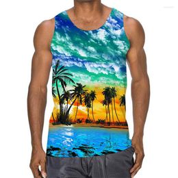Men's Tank Tops 3D Palm Leaves Graphic Top Gym Clothing Men Summer Streetwear Basketball Surf Vest Quick Drying Sleeveless T-Shirt Y2k