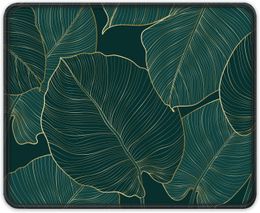 Teal Tropical Leaves Mouse Pad Boho Anti-Slip Rubber Mousepad with Durable Stitched Edges for Gaming Work Office Laptop Computer