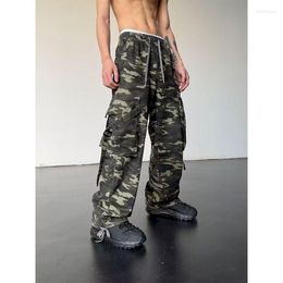 Men's Pants Foufurieux Streetwear Camouflage Man High Waist Cargo Wide Leg Vintage Straight Baggy Y2k Casual Trousers MEN