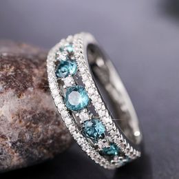 Huitan Elegant Blue CZ Finger-ring for Women Wedding Party Daily Wear Fashion Sparkling Lady Rings Drop Shipping Jewelry Anillos