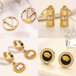 20 Styles Brand Designers Sier Gold Plated Charm Stud Earring Letter Stainless Steel Earring Inlaid Crystal Eardrop Ear Loop Wedding
