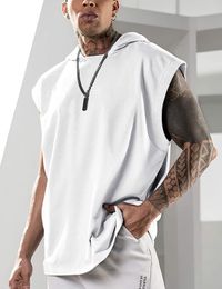 Mens Tank Tops Hooded Solid Colour Casual Pullover Sports Tshirt Sleeveless Waistcoat Loose 230713