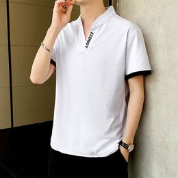 Men's T Shirts Solid Color Cotton T-Shirts Casual Classic 2023 Summer Short Sleeves V-Neck Tshirt Hip Hop Streetwear Loose Top Tees