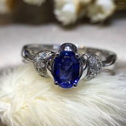 Cluster Rings 18K Gold 0.630ct Natural Sapphire Women Ring With 0.104ct Diamond Setting 2023 Fine Jewellery Wedding Band Engagement