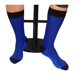 Men's Socks Cotton Men Dress Suit Formal Blue With Black Striped And Toe Winter High Quaity Elastic For Male