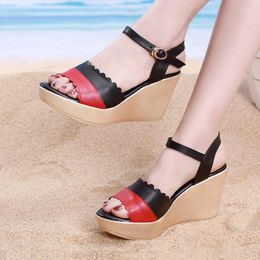 Sandals Colour Block Open Head Big Size 32-43 Platform Ladies Summer 2023 High Heels Wedges Beach Sandalias Women Shoes