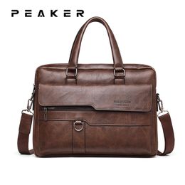 Briefcases Peaker Men's Briefcase Bag for Documents Leather Luxury Brand Men's Business Travel Bag A4 Document Organizer Men handbag 230714