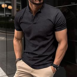 Men's T Shirts Leisure Buttoned Collar Shirt Men Summer Casual Short Sleeve Solid Colour Slim Fit Polo Vintage Clothing Tops