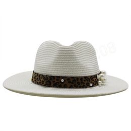 Summer fashion white flat brim wide brim women's straw hat women's jazz fedoras hat sun-shading hat beach cap for men