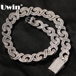 Pendant Necklaces UWIN 15 MM Iced Out Infinity for Men AAA CZ Baguettecz Prong Setting Cuban Link Chain Choker Hip Hop Jewellery Gift 230714