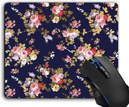 Mouse Pad Navy Blue Pink Gold Boho Floral Computer Mouse Pads Desk Accessories Non-Slip Rubber Base Mousepad for Laptop Mouse