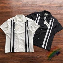 Men's Casual Shirts 2023ss WACKO MARIA Men Women Lapel Pocket Hawaii Beach Short Sleeve White Stripe Streetwear Top