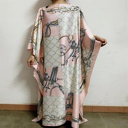 Ethnic Clothing Fashionable Kuwait Style Silk Kaftan Dress Boho Colourful Pattern Dashiki African Women's240U