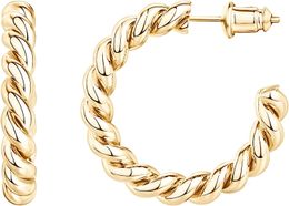 PAVOI 14K Gold Plated Twisted Rope Round Hoop Earrings in Rose Gold White Gold and Yellow Gold