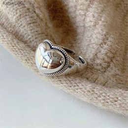 New Fashion S925 Thai Silver Love Heart Finger Ring Best Gift For Girlfriend Vintage Opening Knuckle Rings Women Fine Jewellery L230704