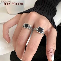 New Trends 925 Sterling Silver Finger Rings Engagement Jewelry For Women Creative Black Circle Party Accessories Gifts L230704