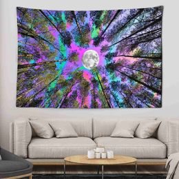 Tapestries Dome Cameras Colourful Forest Night View Tapestry Wall Hanging Psychedelic Art Mystic Kawaii Room Decor Mandala Tapestry R230714
