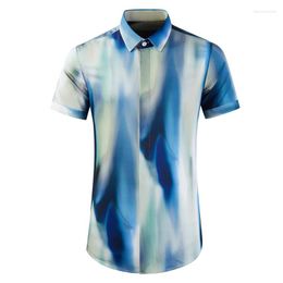 Men's Casual Shirts Minglu Cotton Luxury Summer Short Sleeve Covered Button Digital Printed Party Nightclub Slim Man Dress
