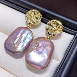 Dangle Earrings Large 15-20mm South China Sea Pink Purple Baroque Pearl 925s Silver