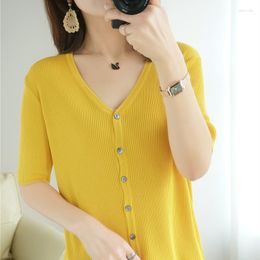 Women's Knits Cardigan Sweater V-Neck Short-Sleeved Knitted 2023 Summer Thin Air-Conditioned Shirt Top Fashion Loose Coat