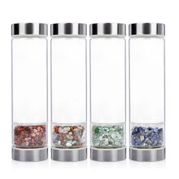 Water Bottles 500ML Glass Bottle Crystal Quartz Energy Stone Gravel Spa Health Sport Healing Cup Portable Large Capacity Drink For Women 230714