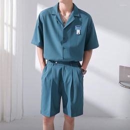 Men's Tracksuits Summer Ice Silk Set Men Fashion Social Mens Dress Korean Loose Short Sleeve Shirt/Shorts Two Piece Sets