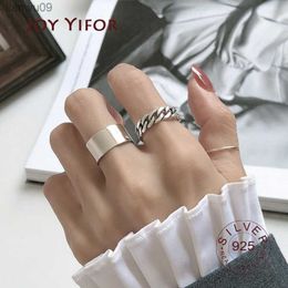 925 sterling silver adjustable rings for women Korean simple punk chain ring set statement hip hop fine Jewellery L230704