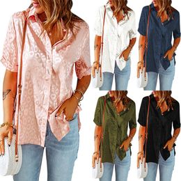 Europe and America 2023 Spring/Summer New Casual Top Cardigan Blouses Women's Shirts Polo Collar Single breasted Loose Short Sleeve Shirt