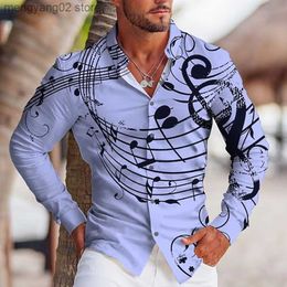 Men's Casual Shirts Spring Fashion Oversized Shirts For Men Casual Musical note Print Button Long Sleeve Top Men's Clothes Office Shirts and Blouses T230714