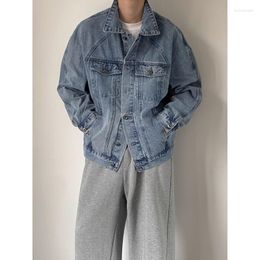 Men's Jackets Autumn Blue Denim Jacket Men Fashion Oversized Baseball Uniform Mens Streetwear Korean Loose Hip-hop Bomber