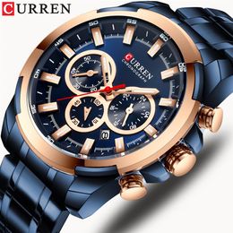CURREN Fashion Casual Stainless Steel Watches Men's Quartz Wristwatch Chronograph Sports Watch Luminous pointers Clock Male333z