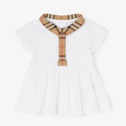 Baby Designer Baby Dress Girl Plaid Shirt Clother Summer Childrens kortärmad bomullsskjorta kjol Klassisk Plaid LAPEL Importerade tyger