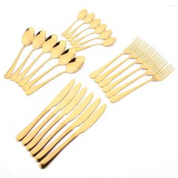 Dinnerware Sets 24Pcs Gold Tableware Stainless Steel Cutlery Set Flatware Fork Knife Spoon Kitchen Dinner Home Party Restaurant